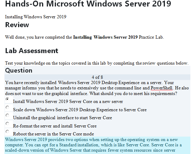 Lab 1-1: Installing Windows Server 2019
