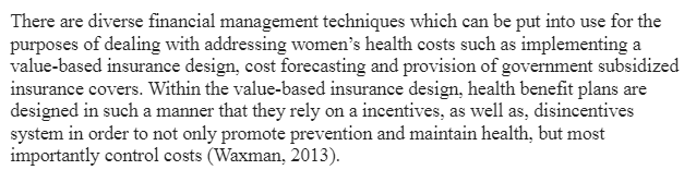 Addressing Women’s Health Costs