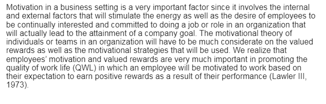 Employee Motivational Theory