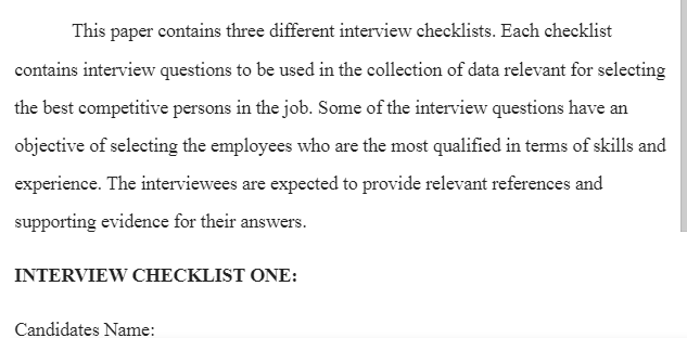 Job Analysis Interview Checklists