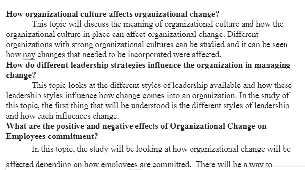 Organizational Change Issues