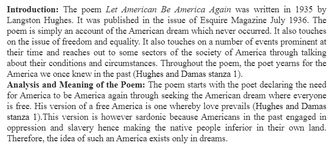 Poem Analysis-Let America Be America Again by Langston Hughes