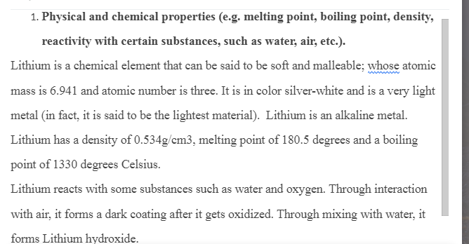 Properties of Lithium