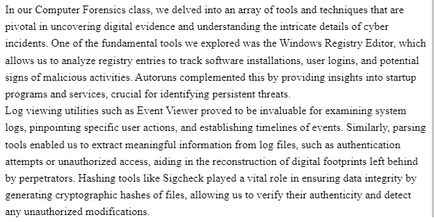 Reflection on Computer Forensics Topics-CST 640