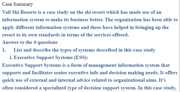 Use of Information System-Vail Ski Resorts 