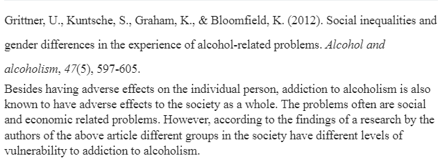 Addiction to Alcohol-Annotated Bibliography