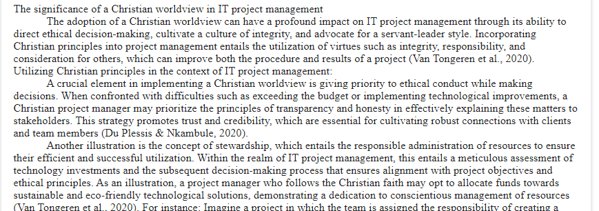 Christian Worldview Role in IT Project Management-BIT-415