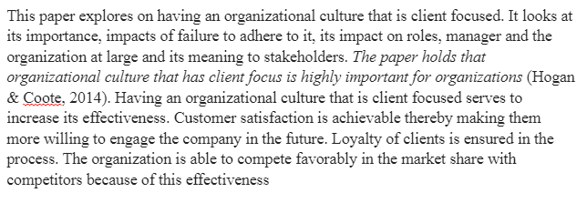 Client Focused Organizational Culture