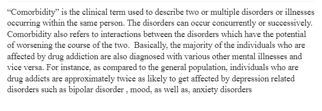 PLAG FREE  AT LEAST Two Peer-Perviewed References 

Symptoms and Causes: Co-morbidity in Substance Abuse Disorders