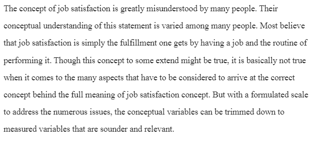 Conceptual and Measured Variables on Job Satisfaction