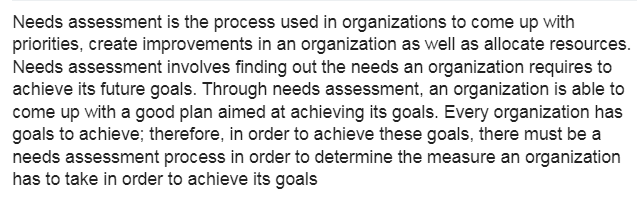 Defining Needs Assessment