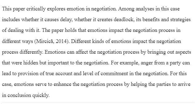 Emotion in Negotiation