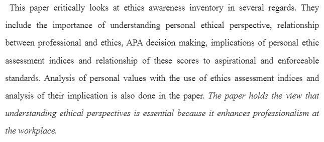 Ethics Awareness Inventory