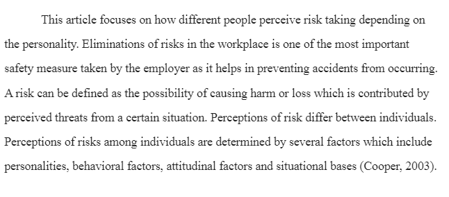 Individual’s Perception of Risk