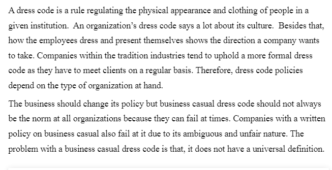 Liberal Dress Code Policy in Workplace