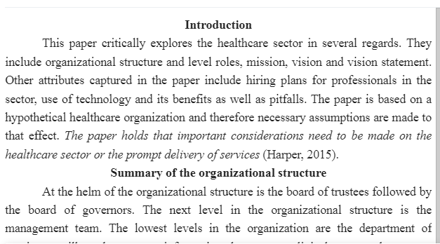 Management of a Health Care Facility