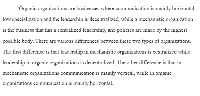 Organic and Mechanistic Organizations