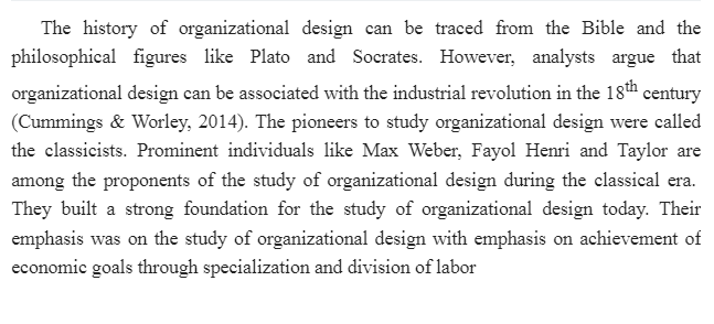 Organizational Design History and Theories