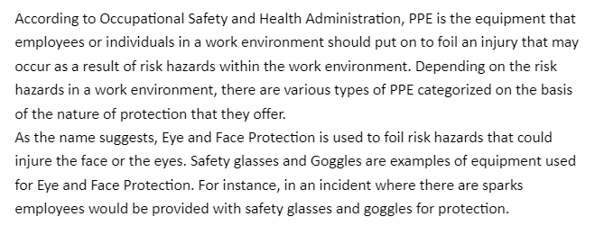 Personal Protective Equipment and Ergonomics