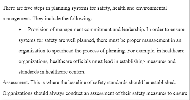 Planning Systems for Safety Management