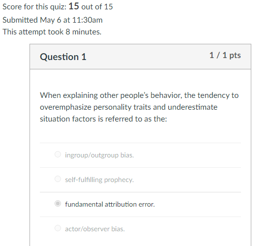 Quiz #11 Social Psychology-PSYC-101