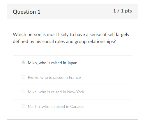 Quiz #8 Self & Personality-PSYC-101