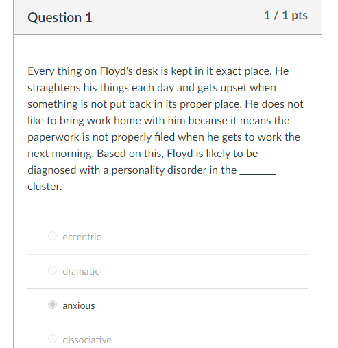 Answer Preview-Quiz #9 Psychological Disorder-PSYC-101