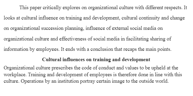 Role of Organizational Culture