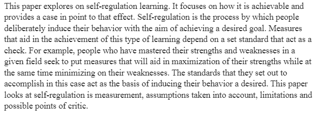 Self-regulation Learning