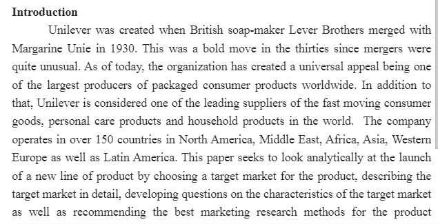 Unilever Marketing Research Report 