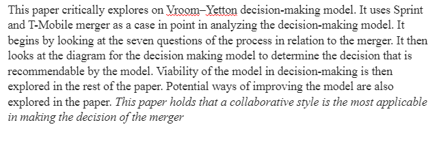 Using Vroom–Yetton model in Sprint&T-Mobile Merger