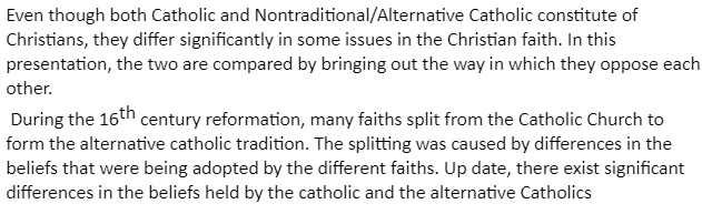  Catholic and Nontraditional/Alternative Catholic