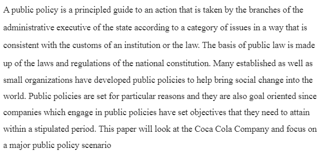 Coca Cola Company Public Policy