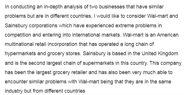 Comparative Analysis-Wal-mart and Sainsbury