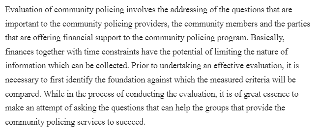 Evaluation of Community Policing