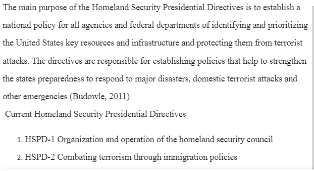 Homeland Security Presidential Directives