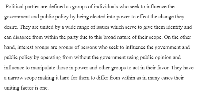 Interest Groups and Political Parties