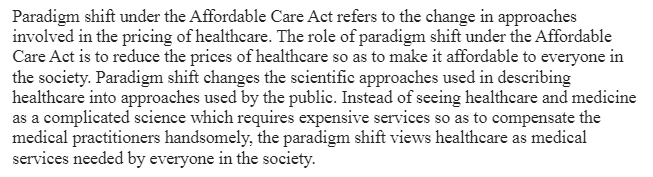 Paradigm Shift under the Affordable Care Act 