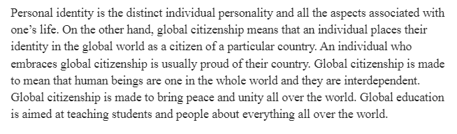 Personal Identity and Global Citizenship