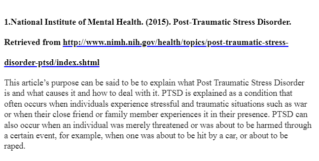 Post Traumatic Stress Disorder