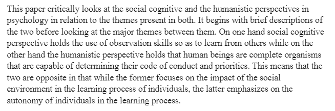 Social-cognitive Perspective Vs. Humanistic Perspective