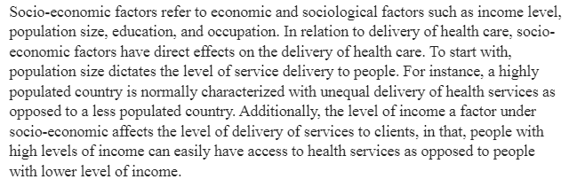 Socio-Economic Factors in Health Care