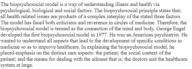 The Context and Perspectives of Biopsychosocial Model