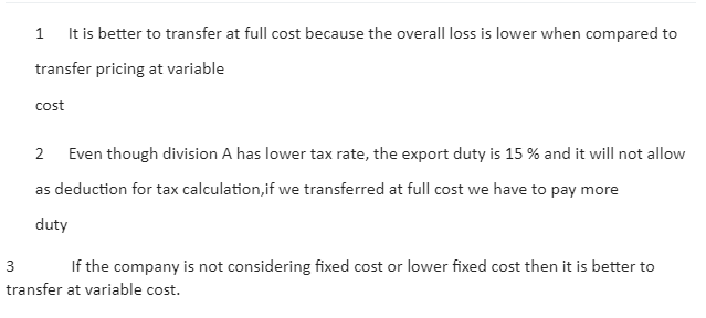 Transfer Pricing Decisions