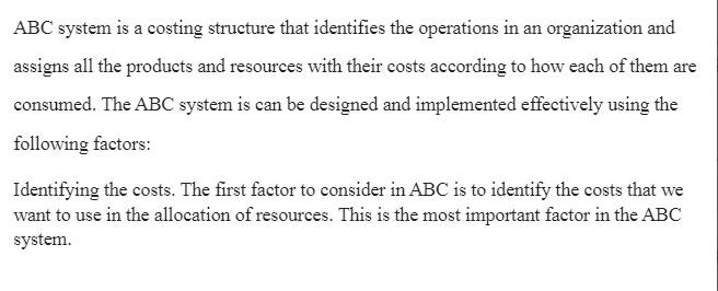 ABC System Costing Structure