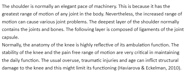 Anatomy of the Knee and Shoulder Joints