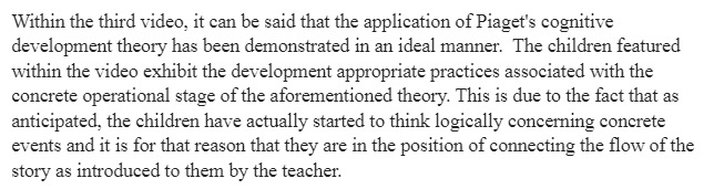 Application of Piaget's Cognitive Development Theory