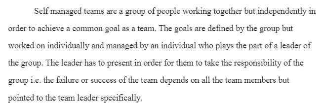 Characteristics of Self-managed Work Teams