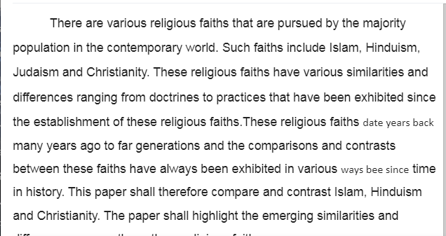 Comparisons and Contrasts in Islam and Hinduism and Christianity