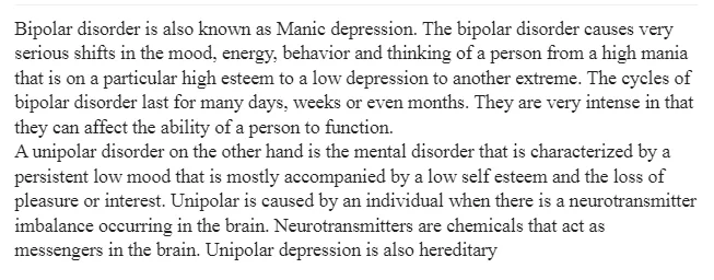 Differences between Unipolar and Bipolar Disorders